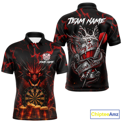 Black And Red Personalized Dragon Beer Darts Shirts For Men Custom Darts League Team Jersey TDM7205