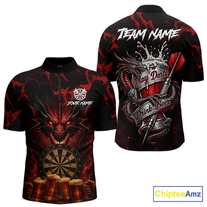 Black And Red Personalized Dragon Beer Darts Shirts For Men Custom Darts League Team Jersey TDM7205