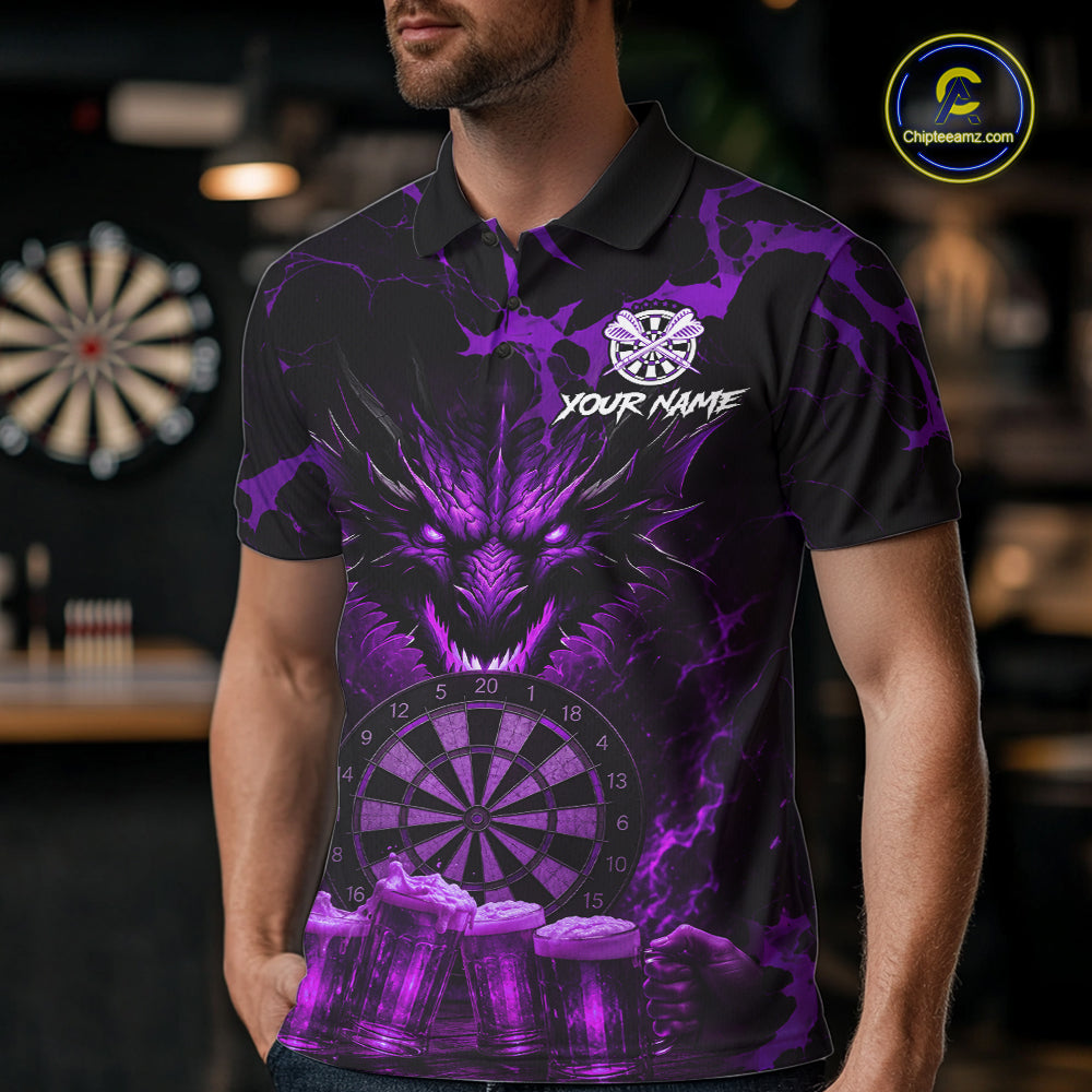 Black And Purple Personalized Dragon Beer Darts Shirts For Men Custom Darts League Team Jersey TDM7206