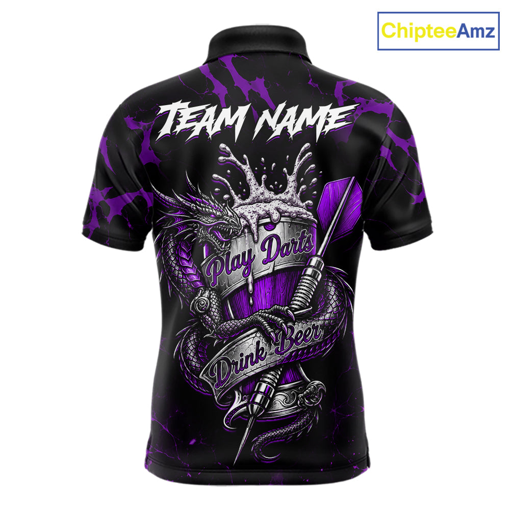 Black And Purple Personalized Dragon Beer Darts Shirts For Men Custom Darts League Team Jersey TDM7206