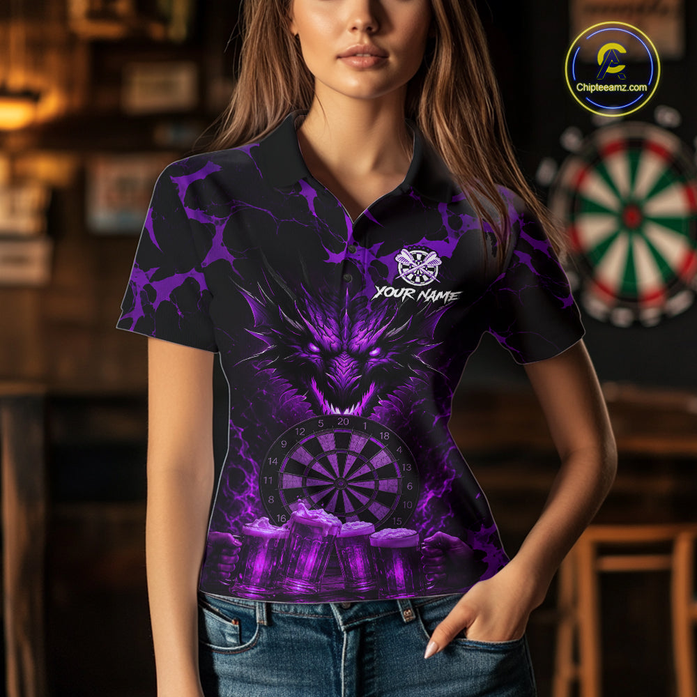 Black And Purple Personalized Dragon Beer Darts Shirts For Women Custom Darts League Team Jersey TDM7206
