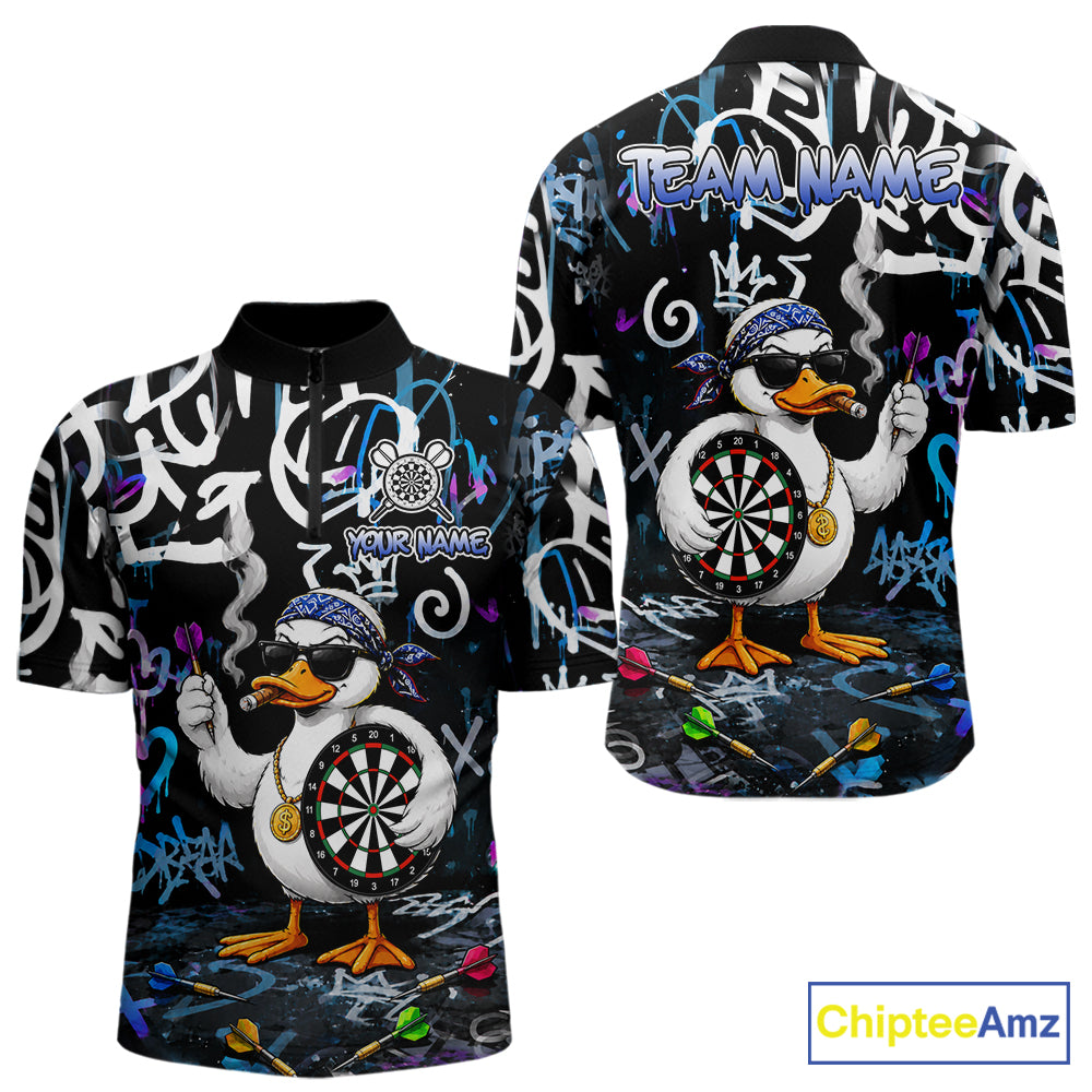 Colorful Graffiti Funny Duck Darts Shirt For Men Custom Darts Team Jersey, Personalized Darts Gift TDM7209