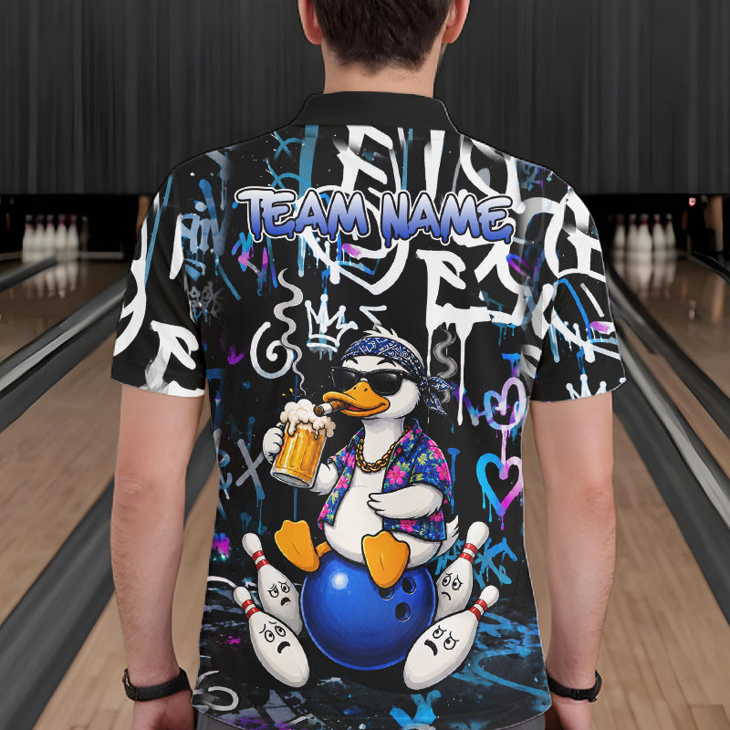 Colorful Graffiti Funny Duck Bowling Jersey For Men Custom Bowling Team Shirts, Gift For Bowlers TDM7210