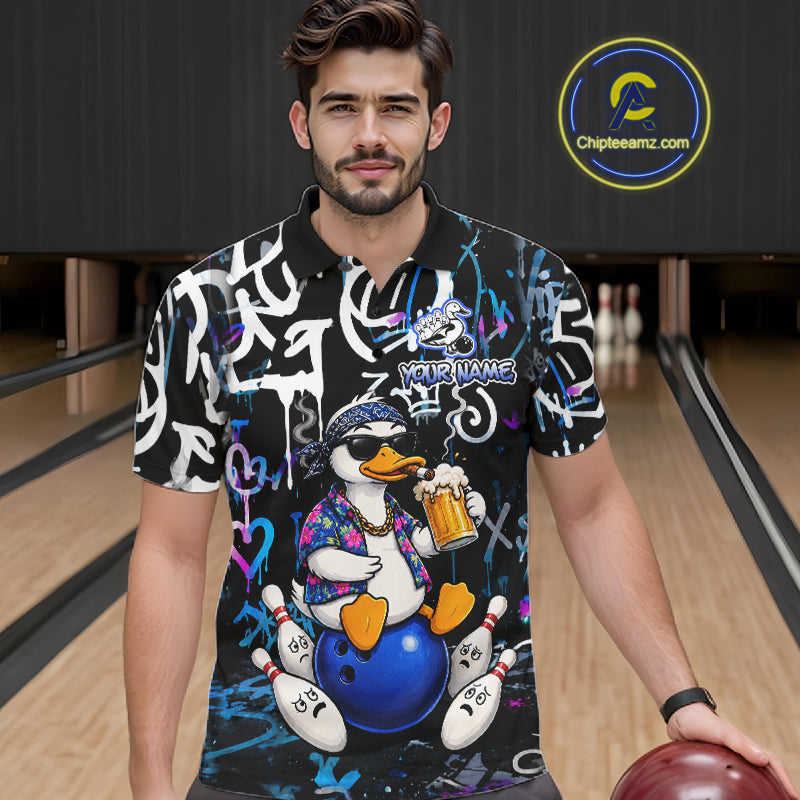 Colorful Graffiti Funny Duck Bowling Jersey For Men Custom Bowling Team Shirts, Gift For Bowlers TDM7210