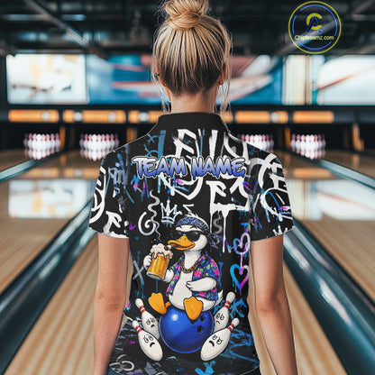 Colorful Graffiti Funny Duck Bowling Jersey For Women Custom Bowling Team Shirts, Gift For Bowlers TDM7210