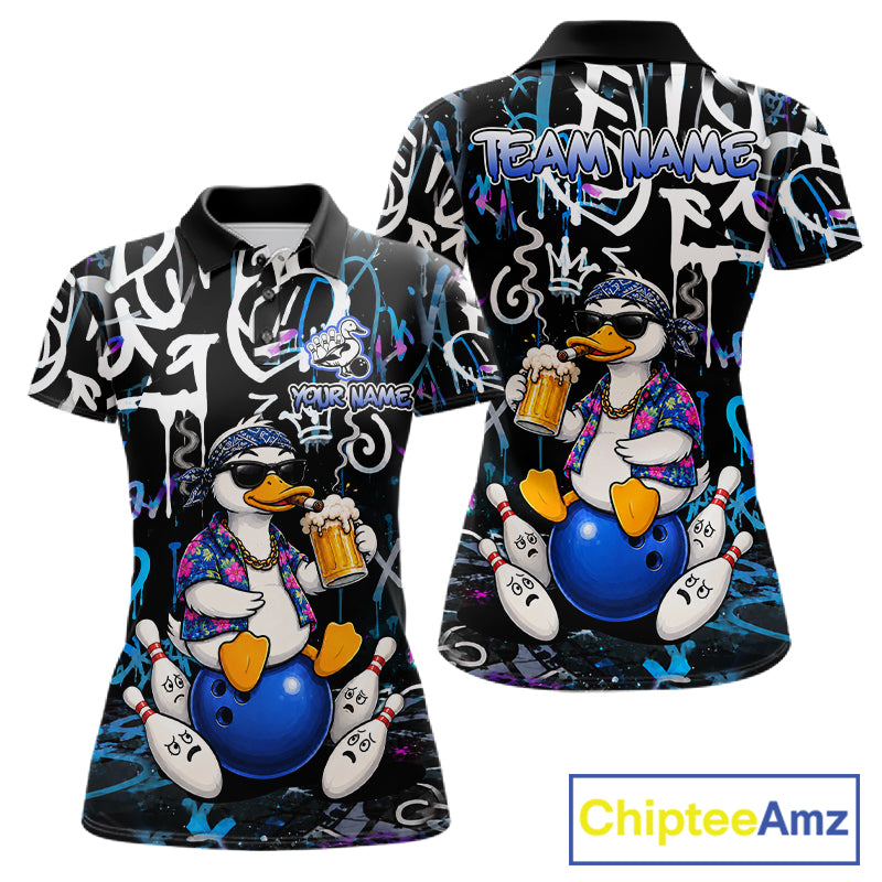 Colorful Graffiti Funny Duck Bowling Jersey For Women Custom Bowling Team Shirts, Gift For Bowlers TDM7210