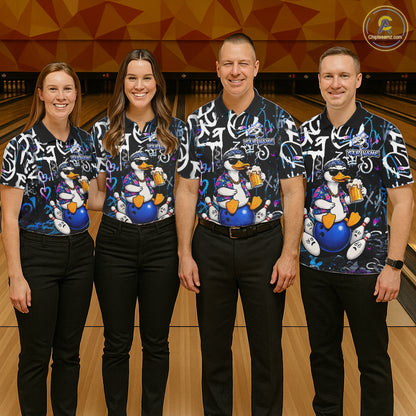 Colorful Graffiti Funny Duck Bowling Jersey For Men Custom Bowling Team Shirts, Gift For Bowlers TDM7210