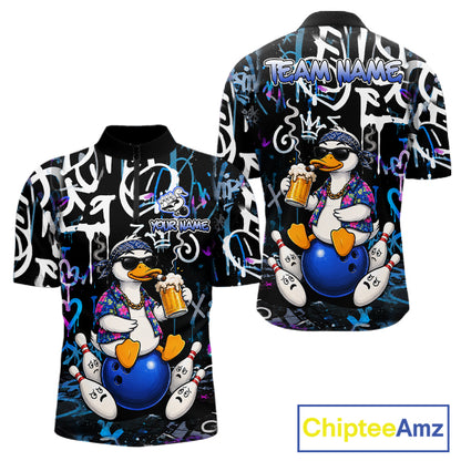 Colorful Graffiti Funny Duck Bowling Jersey For Men Custom Bowling Team Shirts, Gift For Bowlers TDM7210
