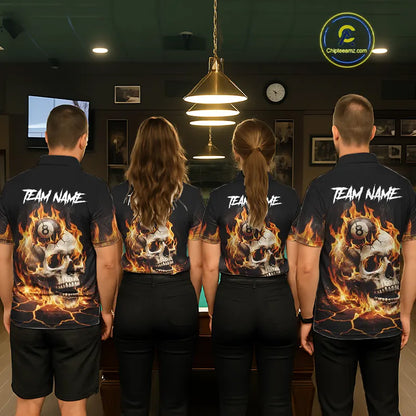 Orange Flaming Skull 8 Ball Billiard Shirt For Men Custom Pool Team Jersey Polo & Quarter Zip TDM5421