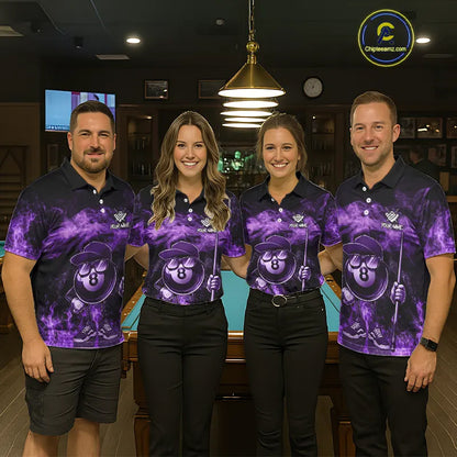 Purple Funny 8 Ball Pool Flame Smoke Billiard Shirt For Women Custom Billiard Team Jersey Uniform TDM5694