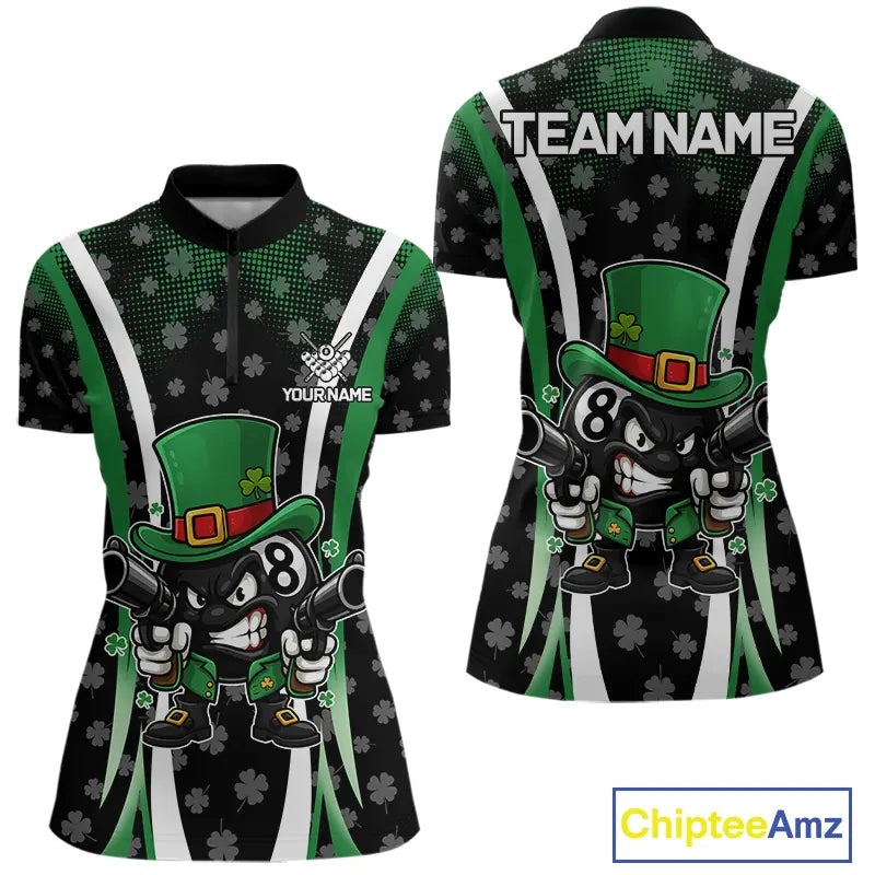 Custom St Patrick Day 8 Ball Pool Billiard Shirt For Women, Luckiest Shamrock Billiard Team Jersey TDM5698