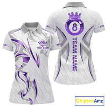 Load image into Gallery viewer, White And Purple Custom Crown 8 Ball Women's Billiards Shirts, Billiard Jersey Team Polo &amp; 1/4 Zip TDM6054