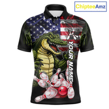 Load image into Gallery viewer, Smoke American Alligator Bowling Polo Shirt For Men Custom Patriotic Bowling Team Jersey Design