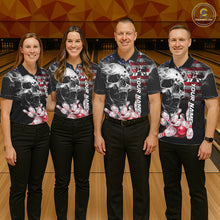 Load image into Gallery viewer, Bowling Team Wearing Smoke American Flag Skull Bowling Polo Shirts Front View