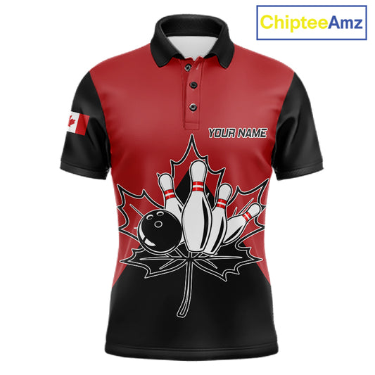 Canada Bowling Polo Shirt For Men Custom Patriotic Canada Bowling Team Jersey Design