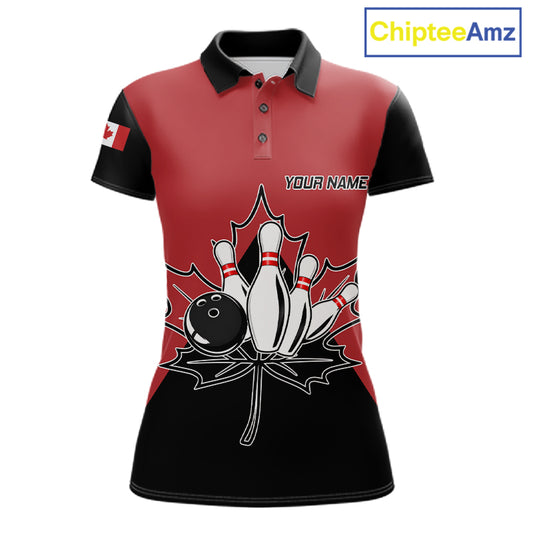 Canada Bowling Polo Shirt For Women Custom Patriotic Canada Bowling Team Jersey Design