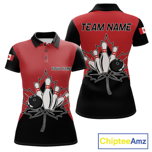 Canada Bowling Custom Polo Shirt For Women Personalized Bowling League Team Jersey