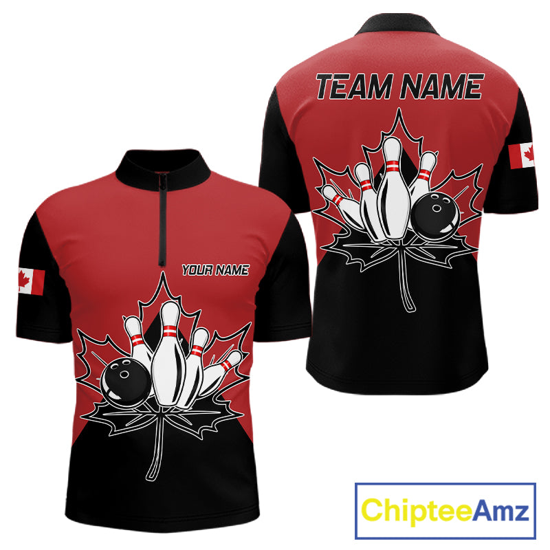Canada Bowling Quarter Zip Shirt For Men Custom Canada Bowling Team Jersey