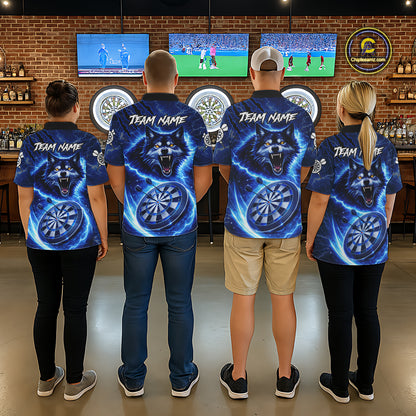 Personalized Blue Dartboard Lightning Wolf Darts Shirt For Women, Darts Team Jersey Polo & 1/4 Zip TDM5918