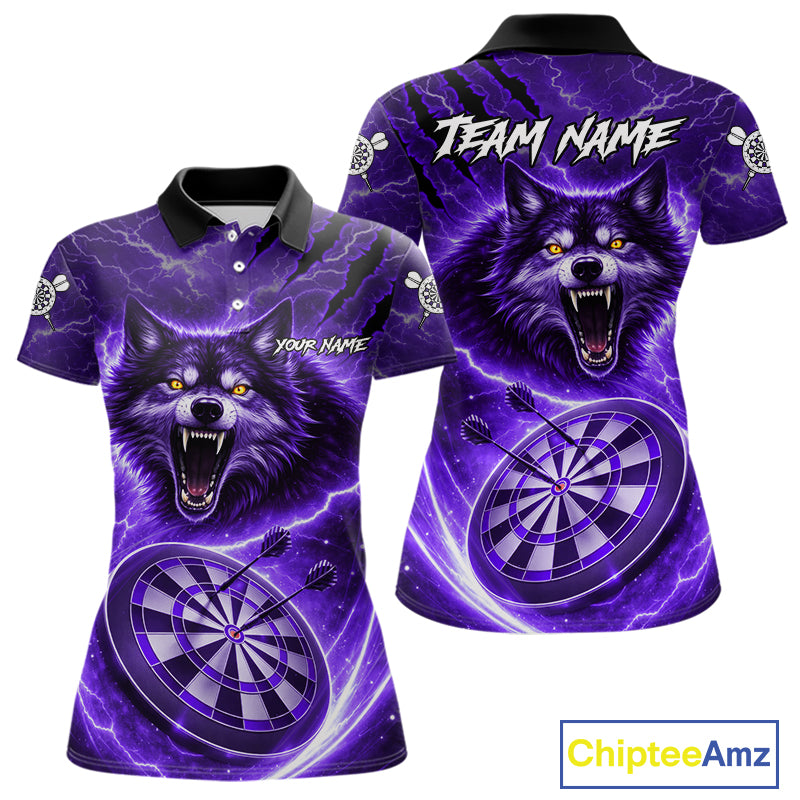 Personalized Purple Dartboard Lightning Wolf Darts Shirt For Women, Darts Team Jersey Polo & 1/4 Zip TDM5919