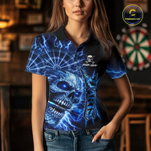 Load image into Gallery viewer, Blue Darts Skull Polo &amp; Quarter Zip Shirt For Women Custom Thunder Lighting Darts Team Jersey TDM6061