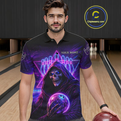 Custom Neon Grim Reaper Bowling Polo & 1/4 Zip Shirts For Men, Bowling Team Jersey Uniform TDM6317