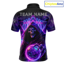 Load image into Gallery viewer, Custom Neon Grim Reaper Bowling Polo &amp; 1/4 Zip Shirts For Men, Bowling Team Jersey Uniform TDM6317