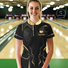 Load image into Gallery viewer, Custom Black And Gold Bowling Shirt For Women, Bowling Tournament Team Jersey Polo &amp; 1/4 Zip TDM6318