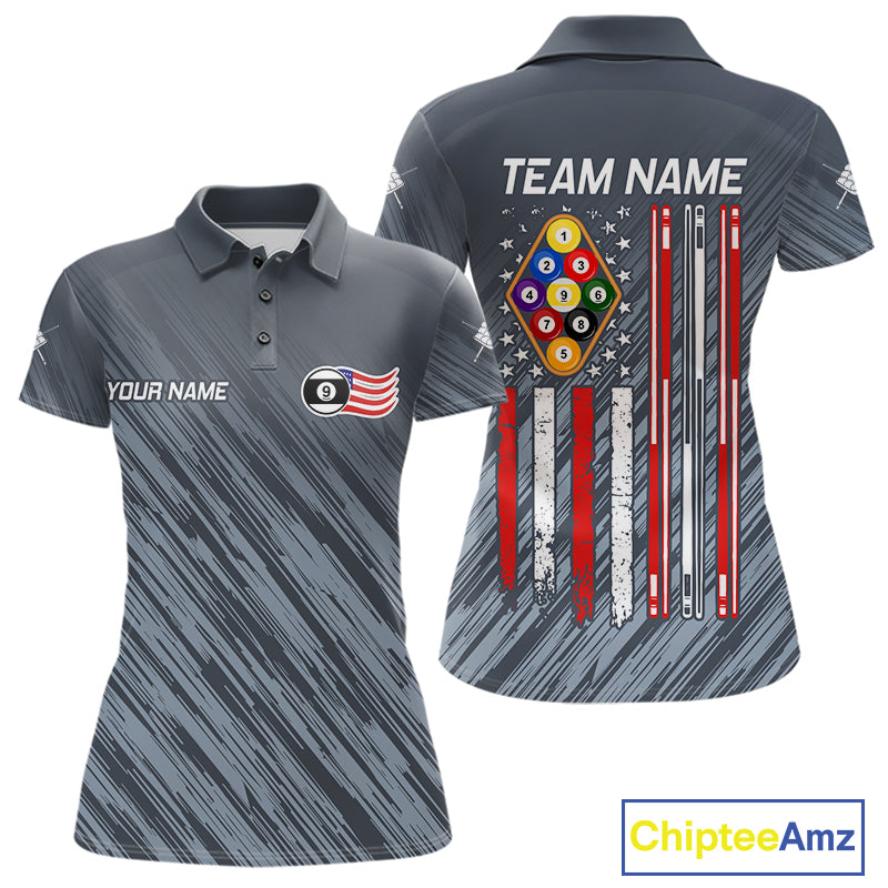 Personalized Billiard American Flag 9 Ball Pool Shirt For Women, Patriotic Billiard Team Jersey TDM7228