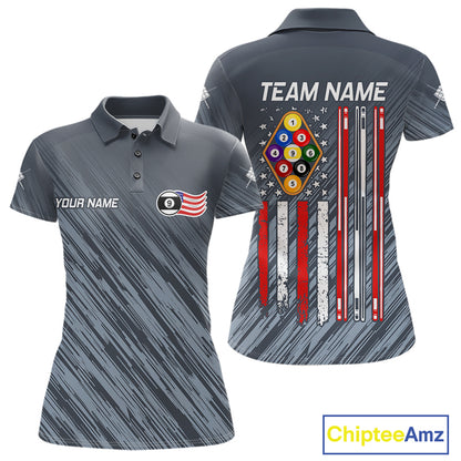 Personalized Billiard American Flag 9 Ball Pool Shirt For Women, Patriotic Billiard Team Jersey TDM7228