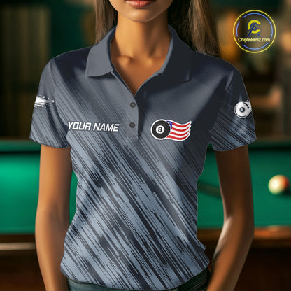 Personalized Billiard American Flag 8 Ball Pool Shirt For Women, Patriotic Billiard Team Jersey TDM7229