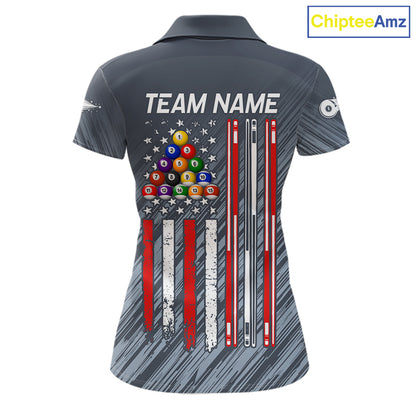 Personalized Billiard American Flag 8 Ball Pool Shirt For Women, Patriotic Billiard Team Jersey TDM7229