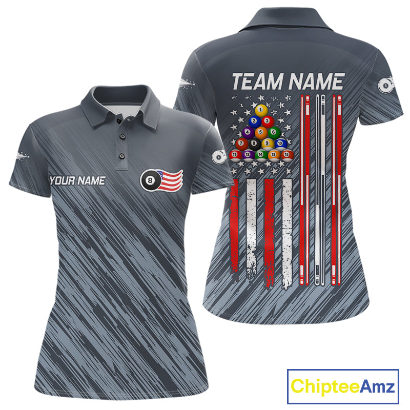 Personalized Billiard American Flag 8 Ball Pool Shirt For Women, Patriotic Billiard Team Jersey TDM7229