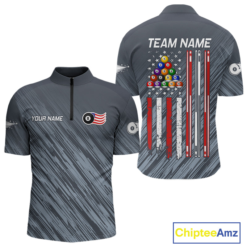 Personalized Billiard American Flag 8 Ball Pool Shirt For Men, Patriotic Billiard Team Jersey TDM7229