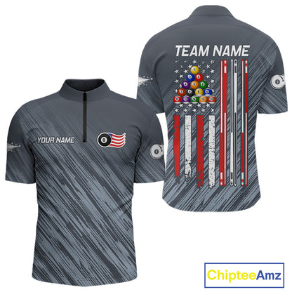 Personalized Billiard American Flag 8 Ball Pool Shirt For Men, Patriotic Billiard Team Jersey TDM7229