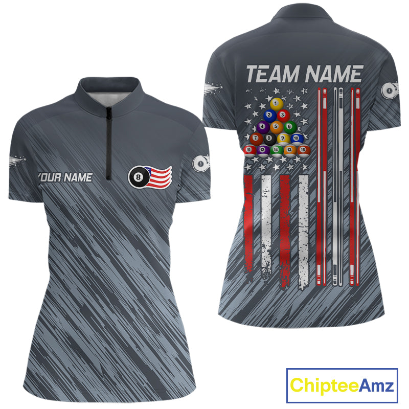 Personalized Billiard American Flag 8 Ball Pool Shirt For Women, Patriotic Billiard Team Jersey TDM7229