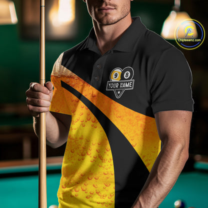 Black And Yellow Funny Beer Billiard Jersey For Men Custom 8 Ball 9 Ball Pool Billiard Team Shirts TDM7233