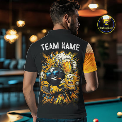 Black And Yellow Funny Beer Billiard Jersey For Men Custom 8 Ball 9 Ball Pool Billiard Team Shirts TDM7233