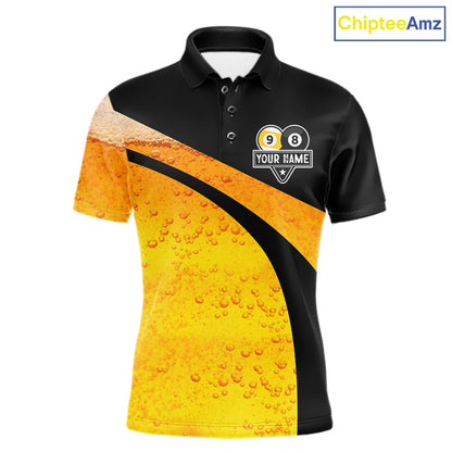 Black And Yellow Funny Beer Billiard Jersey For Men Custom 8 Ball 9 Ball Pool Billiard Team Shirts TDM7233