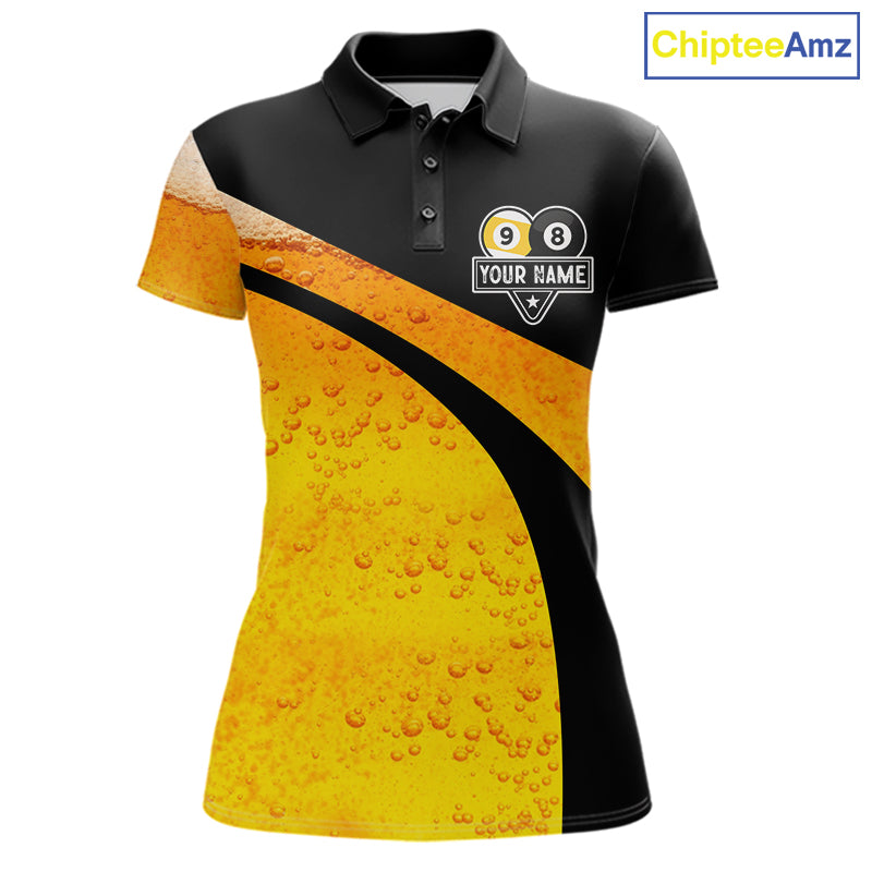 Black And Yellow Funny Beer Billiard Jersey For Women Custom 8 Ball 9 Ball Pool Billiard Team Shirts TDM7233