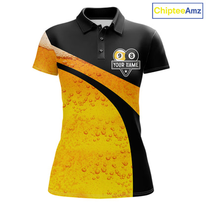 Black And Yellow Funny Beer Billiard Jersey For Women Custom 8 Ball 9 Ball Pool Billiard Team Shirts TDM7233