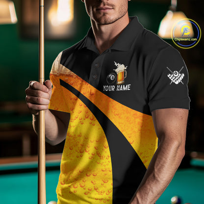 Yellow Funny Beer Billiard Shirt For Men Custom 8 Ball Pool & Beer That's Why I'm Here Team Jersey TDM7234