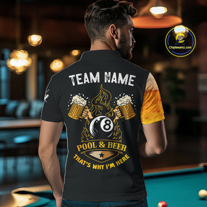 Yellow Funny Beer Billiard Shirt For Men Custom 8 Ball Pool & Beer That's Why I'm Here Team Jersey TDM7234