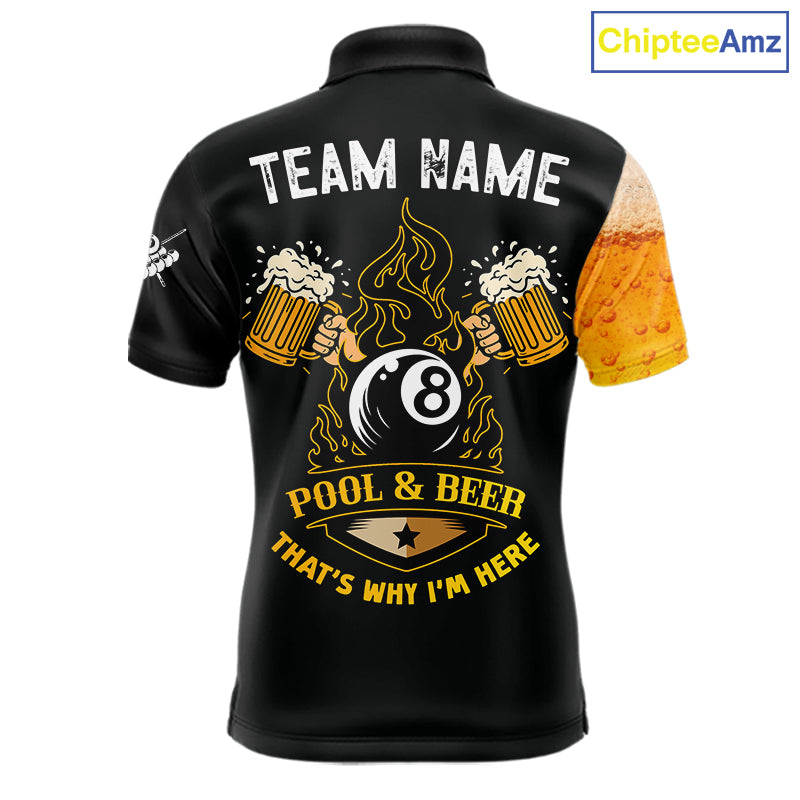Yellow Funny Beer Billiard Shirt For Men Custom 8 Ball Pool & Beer That's Why I'm Here Team Jersey TDM7234