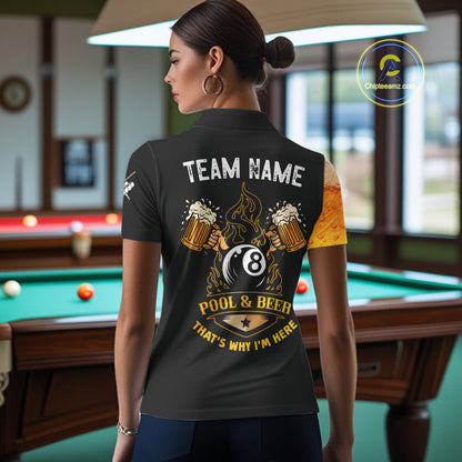 Yellow Funny Beer Billiard Shirt For Women Custom 8 Ball Pool & Beer That's Why I'm Here Team Jersey TDM7234
