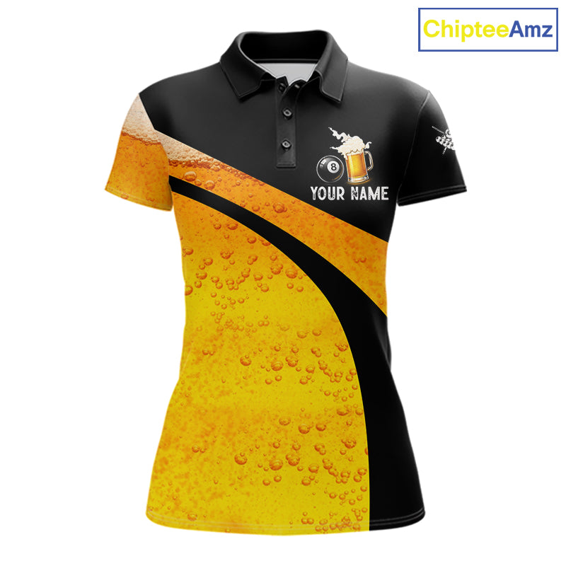 Yellow Funny Beer Billiard Shirt For Women Custom 8 Ball Pool & Beer That's Why I'm Here Team Jersey TDM7234