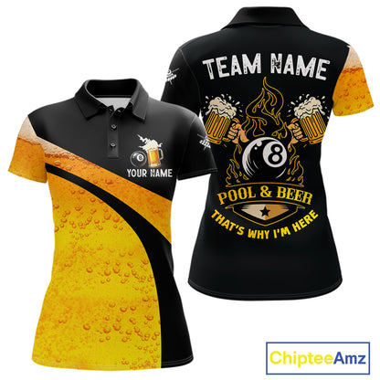Yellow Funny Beer Billiard Shirt For Women Custom 8 Ball Pool & Beer That's Why I'm Here Team Jersey TDM7234