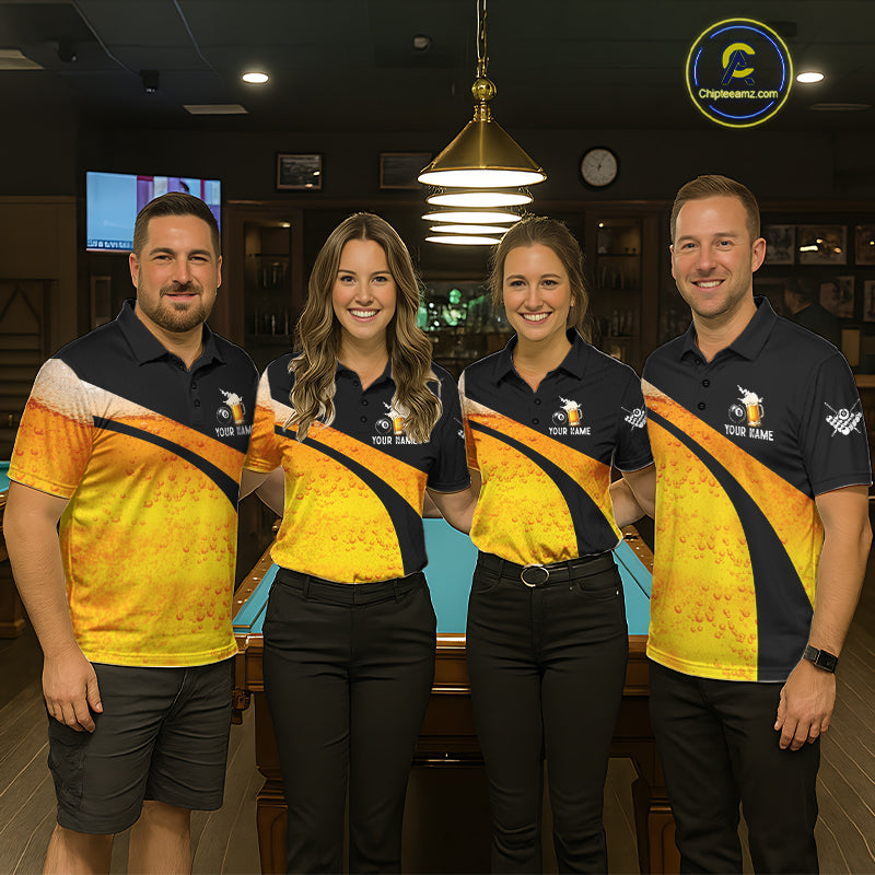 Yellow Funny Beer Billiard Shirt For Men Custom 8 Ball Pool & Beer That's Why I'm Here Team Jersey TDM7234