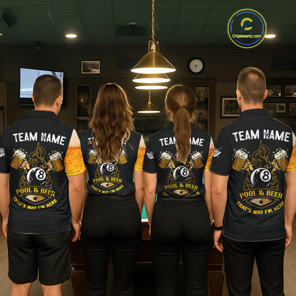 Yellow Funny Beer Billiard Shirt For Men Custom 8 Ball Pool & Beer That's Why I'm Here Team Jersey TDM7234