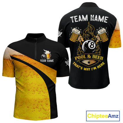 Yellow Funny Beer Billiard Shirt For Men Custom 8 Ball Pool & Beer That's Why I'm Here Team Jersey TDM7234